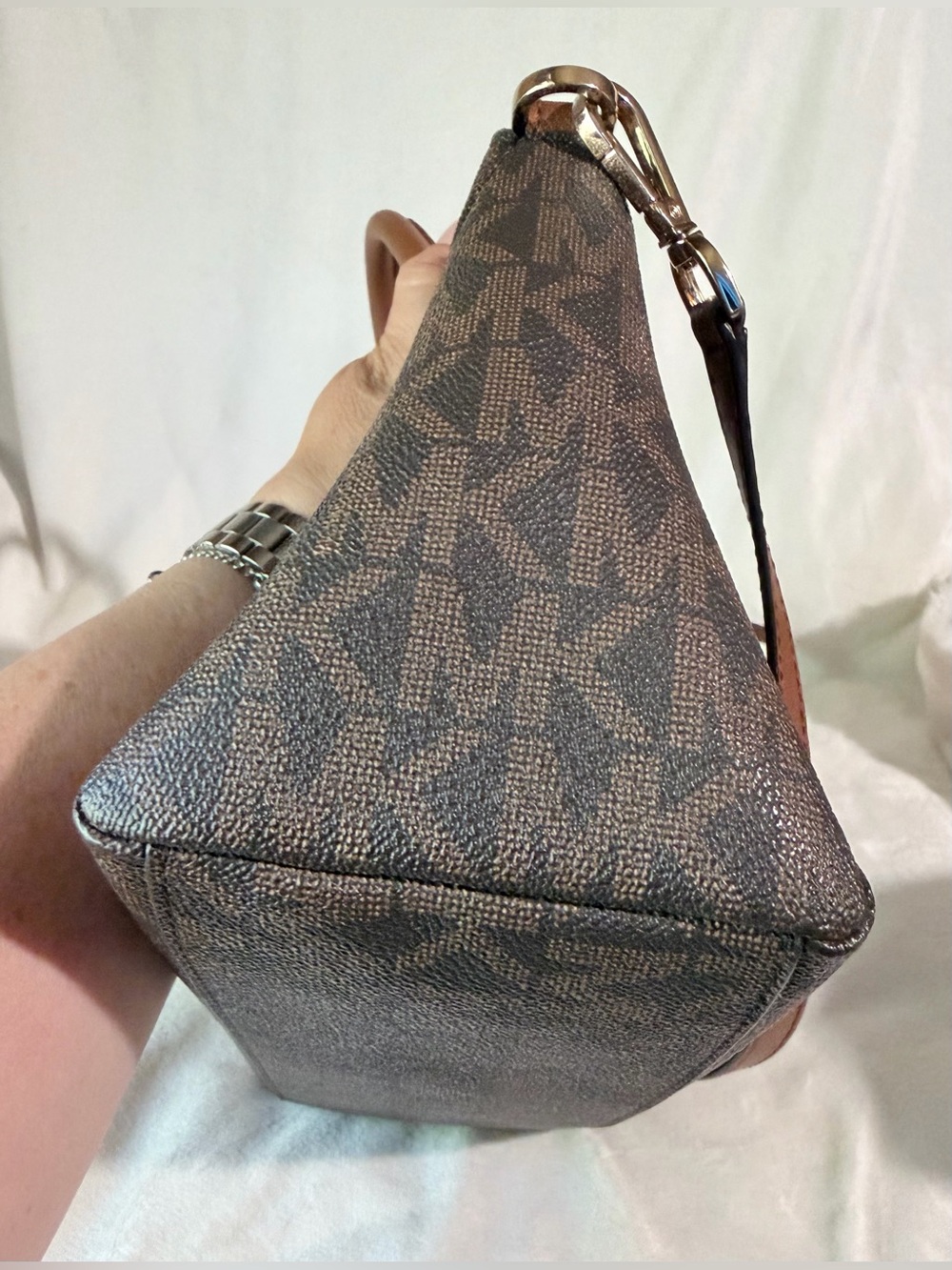 Michael Kors Brown Monogram Dome Satchel with Leather Handles - Picture 13 of 13